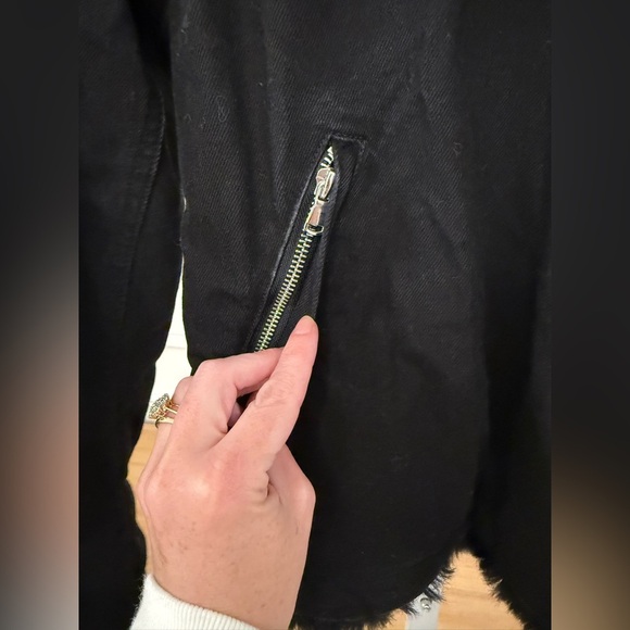 ASOS Black Denim Moto Jacket with Faux Fur Collar - Picture 4 of 11